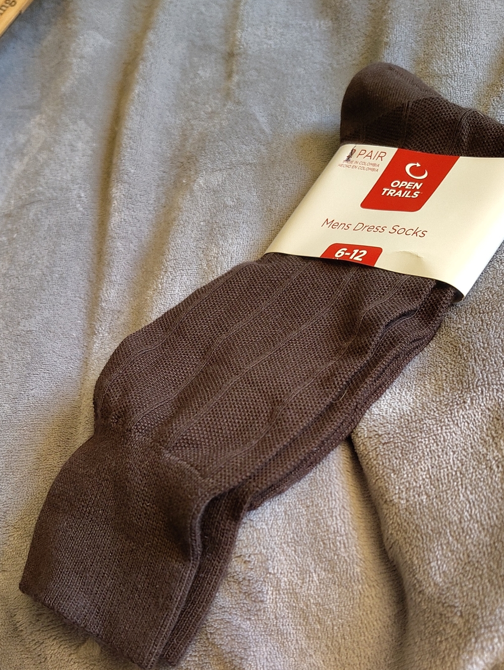 NWT Open Trails Men's Brown Ribbed Dress Socks - One Pair o